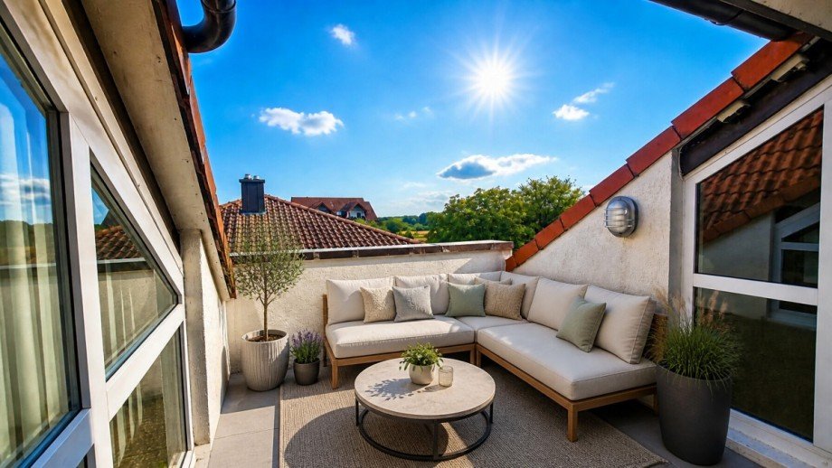 Dachterrasse KI m�bliert Dachgeschosswohnung �stringen