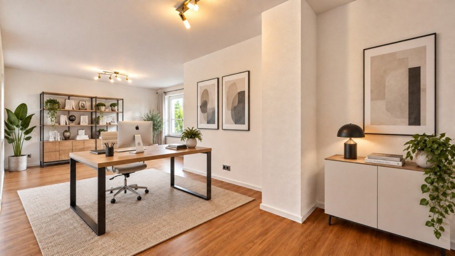 Einrichtungsvorschlag Arbeitszimmer KI generiert Erdgeschosswohnung Wagh�usel / Kirrlach