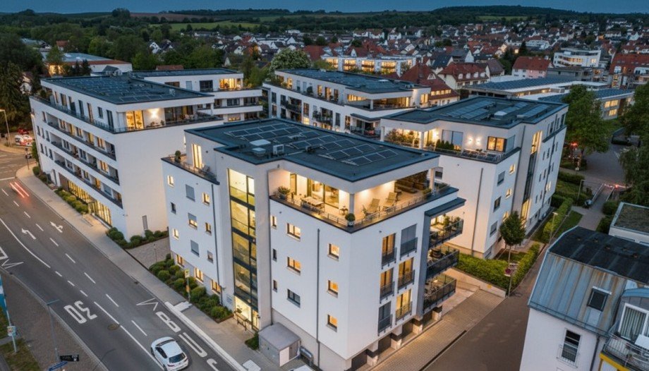 Wohnkomplex bei Nacht Penthousewohnung Sinsheim