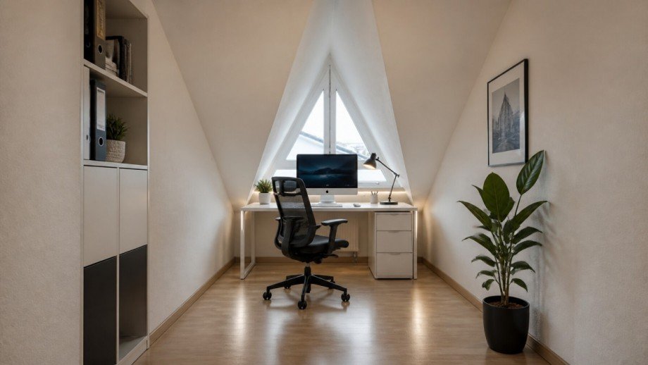 M�blierungsvorschlag Arbeitszimmer KI generiert Dachgeschosswohnung �stringen