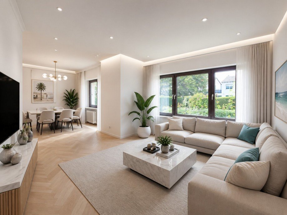 Renovierungsvorschlag Wohn-Esszimmer KI Reihenendhaus Sinsheim