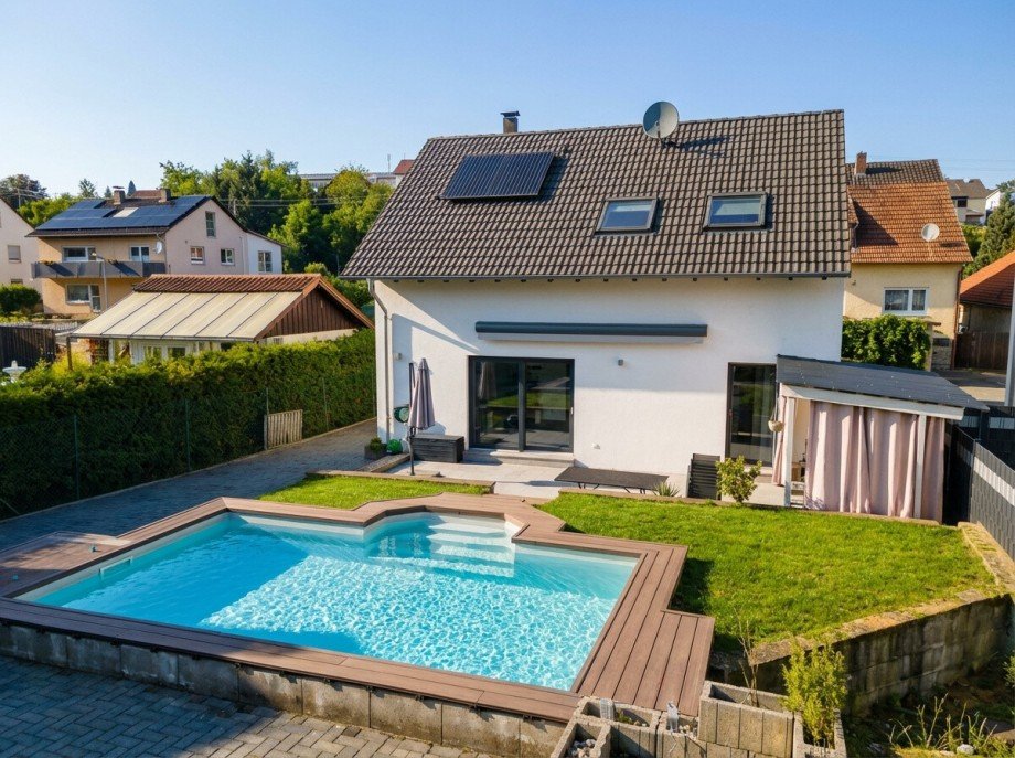 Ansicht Haus von Garten Einfamilienhaus Sinsheim / Reihen