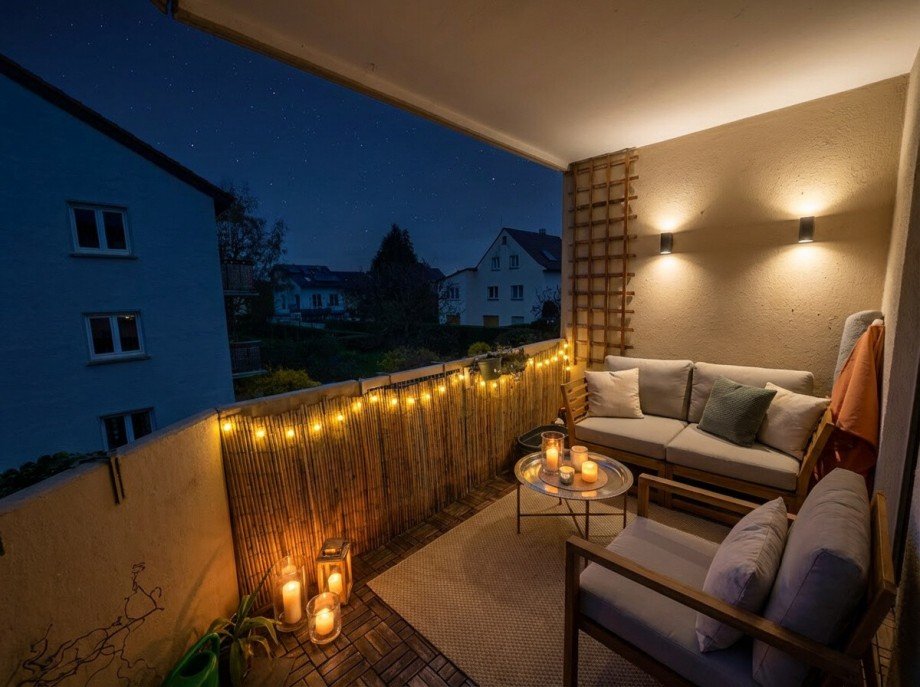 M�blierungsvorschlag Balkon Nacht Etagenwohnung Heidelberg